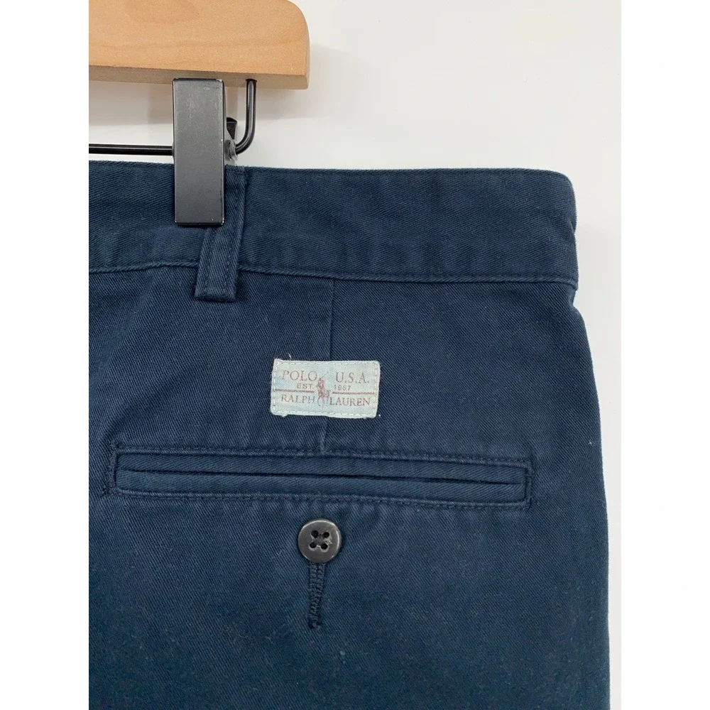 Vintage Polo Ralph Lauren Pants Mens 40x32 Blue Pleated Cuffed Hammond Chino
